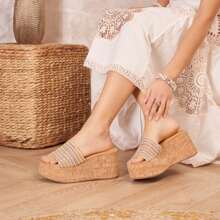 Sandales Compensées en Liège avec Bride Large en Raphia - Style Bohème Chic pour Été - 彩色 - 查看 3