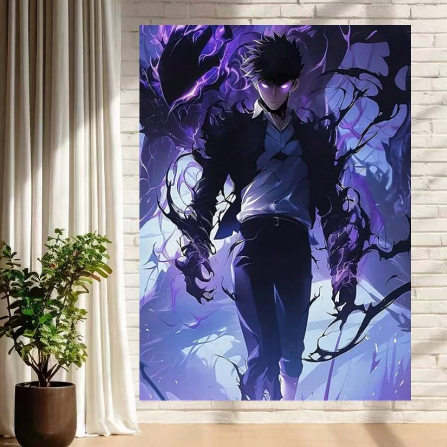 Framed Anime So.Lo L.Evelin S.Ung Jin.Woo Poster Painting Canvas Wall Art, ,  , For Bathroom, Bedroom, Living Room, Hallway, Winter Decoration, Aesthetic Room Decor - Framed - View 1