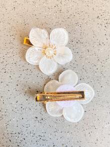2pcs Handmade White Peach Blossom Pearl Hair Clips, Bohemian Style Hair Accessories, Suitable For Brides Year-Round