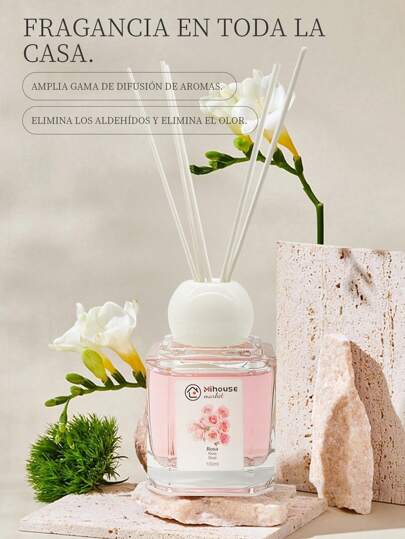 100ml Set de aromaterapia, ambientador con fragancia fresca floral y afrutada, aromaterapia duradera, difusor de aire para el hogar, decoración para el hogar, incluye varillas con flores, la mejor opción para regalar.