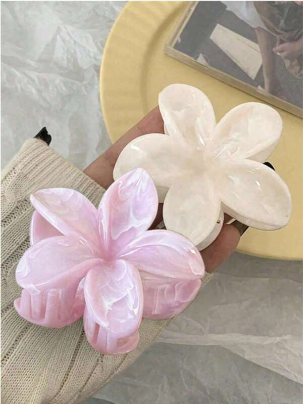 2 stuks roze en witte 8 cm/3,15 inch bloemen ombre groot formaat lichtgewicht plastic haarspeldjes, modieuze veelzijdige high-end elegante minimalistische effen kleur haaraccessoires geschikt voor dagelijkse uitjes, vrije tijd, feest, woon-werkverkeer, vakantie, haarstyling, gezichtsreiniging, make-up, outfit matching