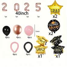 Decoración con globos para graduación 2025, incluye gorro de graduación, pancarta de la clase universitaria 2025, suministros para fiesta de celebración
