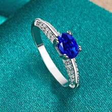 Nhẫn mạ bạc 925 đính đá Zirconia xanh dương, size 7-10, dành cho nữ, thích hợp cho đám cưới, tiệc tùng, trang sức quyến rũ. - Bạc - Xem 5