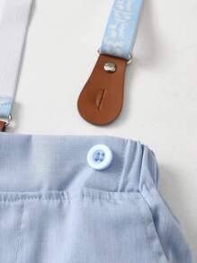 BOARNSEORL Young Boys Gentleman Short Sleeve Set With Collar Shirt, Bowknot And Overalls Shorts, Casual & Comfortable, Stylish For Outing, School, Ceremony, Party, Performance