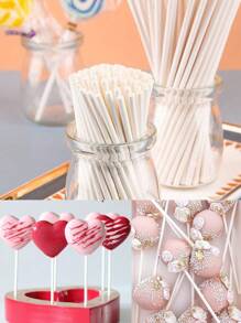 50/100/200 White Lollipop Sticks, 3.93-Inch Paper Stick Straws, Used For Cake Sticks, Cupcake Decorations, Candy Melting, Chocolate, Cookies, Desserts (Diameter 3mm), Wedding Party Gift Packaging - Multicolor - View 4