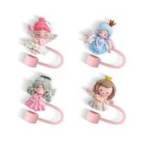 Angel Girls Straw Toppers, Dust-Proof & Reusable Straw Covers For 0.4" Diameter Straws, Decorative Straw Tip Design, Perfect For Holiday Celebrations & Everyday Use,School Supplies