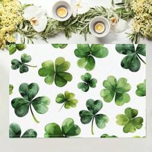 1pc/4pcs/6pcs, Home Decor Lucky Four Leaf Clover Art Print Linen Placemats, Suitable For Dining Table, All Seasons Decoration, Modern Style Washable Tablemat, Room Decor, Placemat, Coaster, Kitchen Dining Table Mat, Party Decoration, Home Decor, Ideal Gift