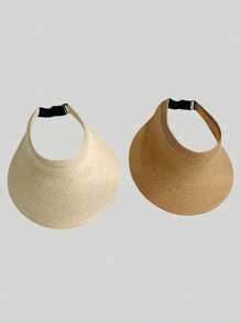 1 件装时尚女士宽边草编太阳帽可卷起折叠夏季沙滩太阳帽