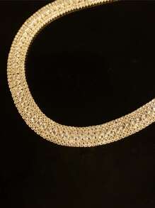 1set Shiny Gold Rhinestone Necklace & Earrings Set, Fashionable Party Accessory For Women