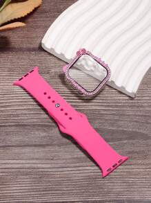 2pcs/Set Sports Silicone Strap, Shiny Diamond PC Electroplated Case With HD Hardened Tempered Glass Screen Protector