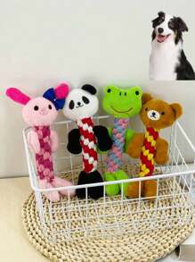 1pc Cute Animal Style Cat/Dog Lover Gift And Dog/Cat Mom Love Pet Plush Doll With Rope Twist Chew Doll For Interaction & Dental Care, Cat Lover And Cat Mom Love Dog Lover And Dog Mom Love Soft Plush Animal Doll