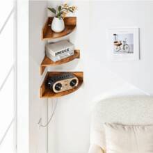Corner Shelf Wall Mount Set Of 3, Solid Acacia Wood Round Floating Corner Shelves For Storage And Display, Hanging Wood Shelves For Bedroom, Kitchen, Living Room, Bathroom (Dark Brown) - 棕色 - 查看 5