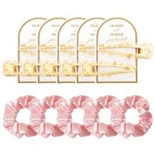 20 Stücke Brautjungfer Antrag Geschenke, weiche Seide Satin Haaraccessoires beinhalten 5 Scrunchies, 10 Haarclips, 5 Karten als Geschenk für Hochzeit, Braut Junggesellinnenabschied