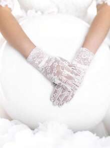 1 Pair Floral Print Lace Bowknot Full Finger Ladies' Gloves, For Party, Wedding, Daily Wear, Spring/Summer/Autumn - View 5