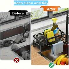 1Pcs Black Sink Tray, Sponge Draining Rack With Dishcloth Rack, RV Kitchen, Suitable For Family Scenes, Sink Storage Rack, For Sponge Dishwashing Soap Dishcloth Brush Cloth, Kitchen Countertop Storage Box, Kitchen Accessories - Black 1Pcs - View 5