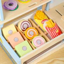 儿童汉堡店厨房木制食物厨房玩具礼物学习教育玩具角色扮演 - 彩色 - 查看 7