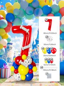 Set de 25 piezas que incluye: Globos con números del 0 al 9 de 32" en rojo/azul/dorado/rosa, Globos de látex con diseño de pata de perro de 12", Globos de látex mixtos de 10" en rojo, amarillo y azul, y Globos largos blancos con forma de hueso de perro. Adecuado para cumpleaños, aniversarios y eventos celebrativos. - Multicolor - Ver 28