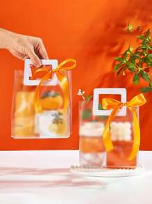 10pcs/1pc Frosted Transparent Round Handbag, Valentine's Day Shower Gift Bag, Wedding Gift Bag, Candy Bridesmaid Gift Bag, Jewelry Store Bag, Wedding Bridesmaid Gift Bag, Gift Packaging Bag, Clothing Shopping Bag Cute Handbag - Multicolor - View 6