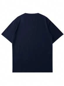 Men's Casual Slogan Printed Short Sleeve T-Shirt, Summer - 藏蓝色 - 查看 2