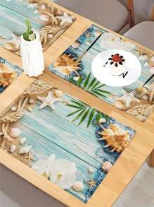 4pcs/6pcs Beach Vacation Style Marine Series Placemat, Starfish And Shell Design For Restaurant Decor - Multicolor - View 4