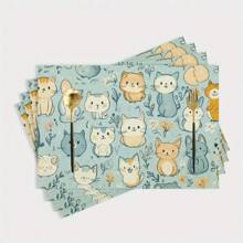 1/4/6 件厨房餐桌垫采用猫图案设计，由 100% 聚酯纤维编织而成。尺寸为 12 * 18 英寸/30 * 45 厘米，可机洗，耐热、防污、防水且易于清洁。它们可用作礼物、家居用品、厨房用品和春季室内装饰。 - 彩色 - 查看 15