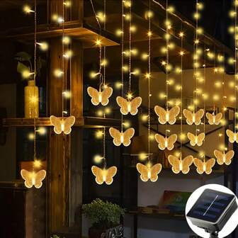 1 件蝴蝶太阳能灯，户外 3.5 米/138 英寸 LED 氛围墙面装饰灯串，太阳能萤火虫闪烁灯蝴蝶装饰，户外花园花园节日墙派对天花板婚礼装饰，栅栏灯，花园装饰串，露营装饰灯，派对聚会，节日，小夜灯，泛光灯，