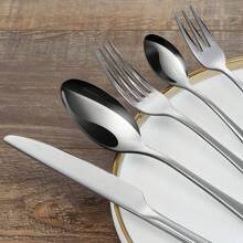 30 piezas Juego de cubiertos de acero inoxidable con tenedor de pastel para 6 personas, Juego de cubiertos duradero de 30 piezas, Juego de cubiertos aptos para lavavajillas, Juego de cuchillo, tenedor y cuchara