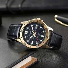 Relógio Masculino C asio Collection Dourado com Pulseira de Couro Preto MTP-VD01GL-1EVUDF