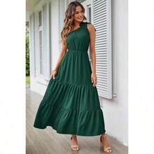 Women's Summer Floral Maxi Dress Knot One Shoulder Sleeveless Ruffle Flowy Boho Beach Wedding Guest Dresses