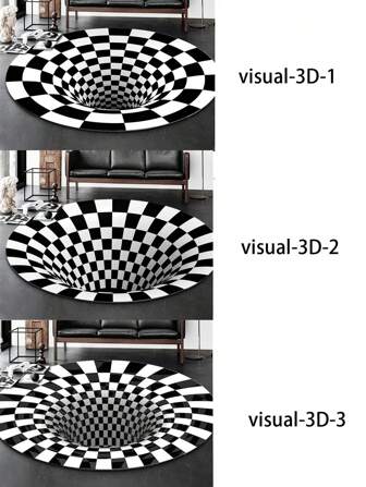 1pc Black And White Grid Circular Carpet, 3D Stereoscopic Visual Carpet, Creative Circular Vortex Mat, Illusion Living Room Coffee Table Floor Mat Home Bathroom Decor Bath Rug Outdoor Rug Door Mat Summer Bathroom Accessories Back To School