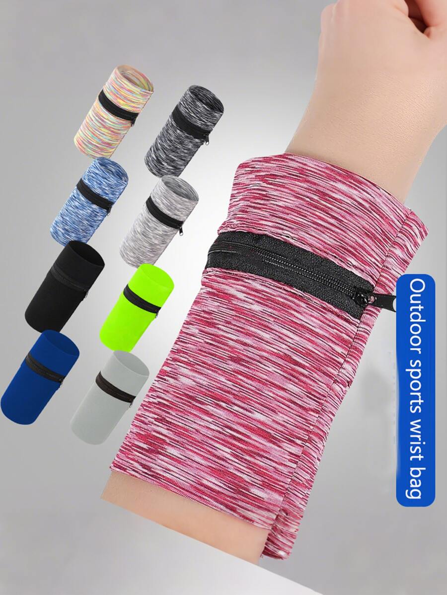 带拉链的跑步包、轻便手腕钱包、手机袋、卡夹、吸汗带、健身房健身运动骑行腕带臂包 - 彩色 - 查看 1