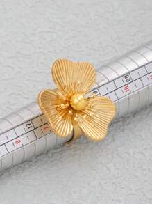 时尚优雅的女士不锈钢花卉可调节戒指 - 金黃色 - 查看 4