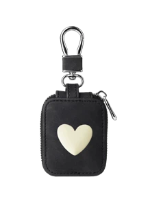 带有立体心形图案的耳机盒，小型 PU 便携式耳机盒，带网袋和钥匙扣的保护性收纳袋，无线耳机 USB 线，适合旅行、户外、度假、商务，小巧方便携带，可挂在包包、皮带上，多功能，母亲节礼物，节日礼物，情侣配饰