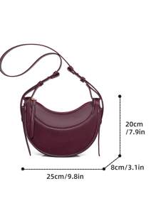 Crescent Shape Saddle Bag For Women, Crossbody Shoulder Bag, Leather Textured Phone Pouch - Burgundy - View 8