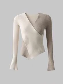 Sexy & Elegant V-Neck Slim Fit Colorblock Knit Sweater - Multicolor - View 2