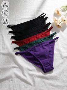 6 Pack Cotton Underwear For Women Plus Size String Bikini Panties Low Waist Cheeky High Cut Stretch Ladies Briefs S-XXL - Nhiều màu - Xem 5