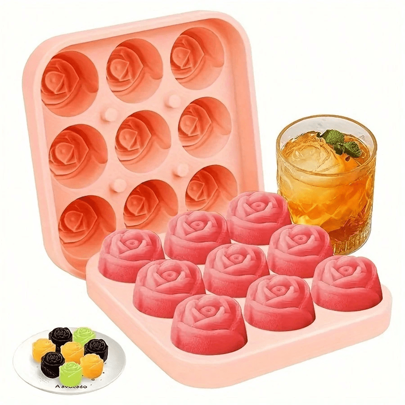 1 pieza Molde de silicona para hacer cubos de hielo con rosas mini color rosa, molde para hacer helado