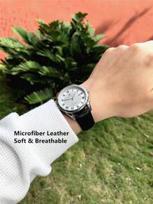 Pablo Raez 1件装男士休闲腕表，时尚商务腕表，不锈钢银色表壳，永不褪色，奢华原装，魅力十足。黑色柔软舒适的超细纤维皮革表带，手感极佳，罗马数字刻度，带日期显示，50米防水，顶级全新AAA级男士石英腕表。 - 銀色 - 查看 5