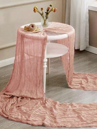 1 件/2 件浅粉色褶皱桌旗、透明乡村风格粗棉布桌布、折叠桌旗桌布、桌布、派对回礼、生日礼物、生日装饰、性别揭示装饰、婚礼装饰、节日婴儿淋浴装饰、家居装饰、派对装饰、房间装饰、餐桌装饰、厨房装饰、桌布