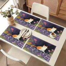 1/4/6 件厨房餐桌垫采用猫图案设计，由 100% 聚酯纤维编织而成。尺寸为 12 * 18 英寸/30 * 45 厘米，可机洗，耐热、防污、防水且易于清洁。它们可用作礼物、家居用品、厨房用品和春季室内装饰。 - 彩色 - 查看 9