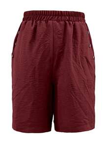 Women's Solid Color Simple Casual Pants, Summer - Burgundy - View 3