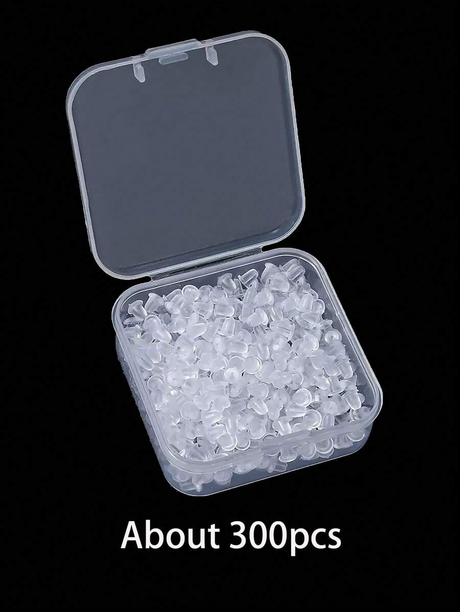 Aproximadamente 300 piezas de soportes de pendientes de silicona transparente para ganchos y pendientes, adecuados para uso diario de mujeres (incluye caja)