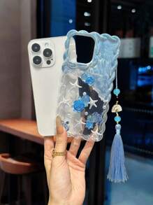 Sea Turtle Holographic Glow-In-The-Dark Painted Protective Case With Chinese Style Pendant, Wavy Pattern,Chain, Suitable For IPhone16/IPhone15/XR/IPhone16 PROMAX/7P8P/P12 PROMAX/P13 PROMAX/P14 PROMAX/P13/P14/P11/P12/P14 Female Soft Anti-Fall XS/S/XS MAX/78GES2iPhone15 Promax Apple 13 Phone Case 14 Apple 11 Soft Shell P12 Anti-Fall XS Phone Case Protective Cover - Multicolor - View 2