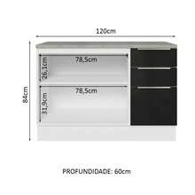Gabinete Bajo Cocina Madesa Lux 120cm Con Encimera Blanco/Negro - Blanco y Negro - Ver 3