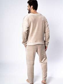Men's Ultrasoft Long Fleece Pajamas For Cold Winter - Beige - View 8