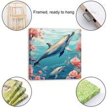 1 Piece Home Decor Wall Framed Canvas Sea Dolphin Pattern Home Decor Framed Canvas Wall Art Paintings For Living Room - Canvas Framed Print Wall Artworks Bedroom Decoration Office Wall Decor