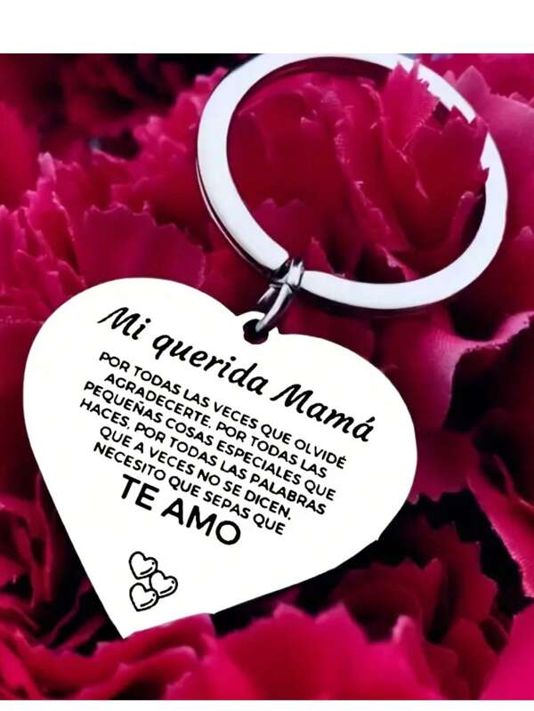 1 szt. Wygodny brelok w kształcie serca ze stali nierdzewnej z grawerowanym napisem "Mi Querida Mama", wyjątkowy na Dzień Matki, modna zawieszka do torby lub samochodu, urocze gotyckie pomysły na prezenty świąteczne Y2k, smycze do torebek z uchwytem na identyfikator, zawieszki do torebek samochodowych