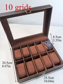 1pc Leather Watch Storage Box, Dust-Proof Glass Cover Watch Box, Bracelet Necklace Jewelry Display Case, High-End Home Watch Collection Box Back To School
