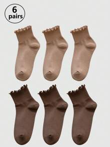 1/3/6 Pairs Women Ruffle Trim Socks, Thin Solid Color Mid-Calf Socks, Breathable Moisture-Wicking, Spring/Summer