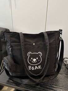 2 Pieces Bear Pattern Women's Large Capacity Tote Bag, Perfect For Business, Work, Commuting, High School, Portable, Suitable For Teen Girls And College Girls, Perfect For Office, College, Elementary School, Junior High School, Work, Stadium, Sports, Lightweight Shoulder Bag, Versatile In Spring And Summer Seasons, Suitable For Back To School And Travel - Multicolor - View 15